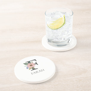 Modern Floral Customizable Monogrammed Coaster