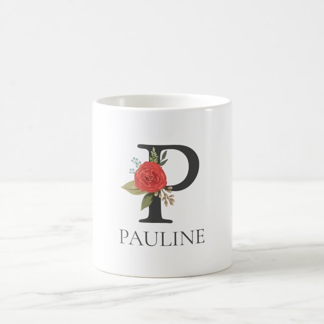 Modern Floral Customizable Monogrammed Letter P Coffee Mug (Center)