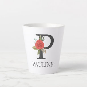 Modern Floral Customizable Monogrammed Letter P Latte Mug
