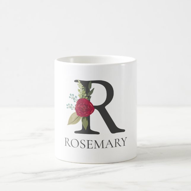 Modern Floral Customizable Monogrammed Letter R Coffee Mug (Center)