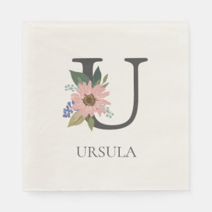 Modern Floral Customizable Monogrammed Letter U Napkins
