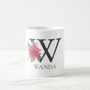 Modern Floral Customizable Monogrammed  Letter W Coffee Mug