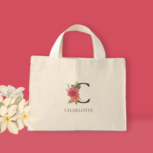 Modern Floral Customizable Monogrammed  Mini Tote