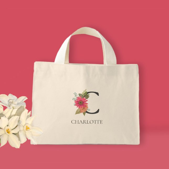 Modern Floral Customizable Monogrammed  Mini Tote (Creator Uploaded)