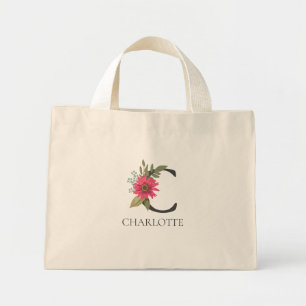 Modern Floral Customizable Monogrammed Mini Tote Bag