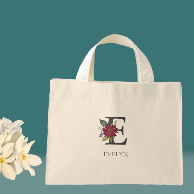 Modern Floral Customizable Monogrammed  Mini Tote Bag (Creator Uploaded)