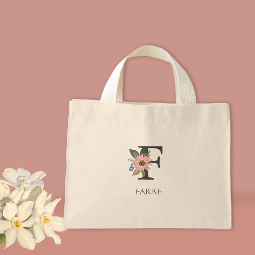 Modern Floral Customizable Monogrammed  Mini Tote Bag