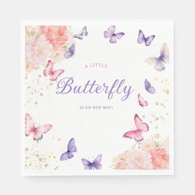 Modern floral Cute Butterfly girl Baby Shower Napkins (Front)
