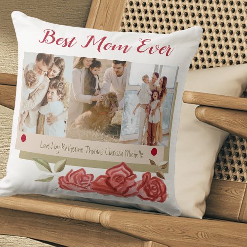 Modern Floral Cute Photo Best Mom Ever Mothers Day Throw Pillow