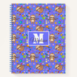 Modern Floral Cute Sloth Pattern   Customizable Notebook