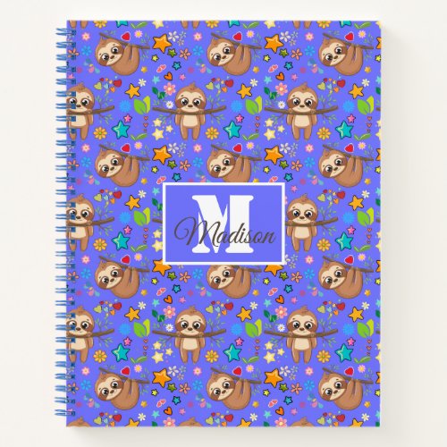 Modern Floral Cute Sloth Pattern  Customizable Notebook