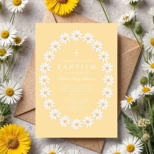 Modern Floral Daisies Girl Baptism Invitation