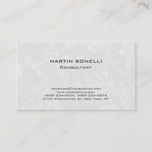 Modern Floral Damask White Grey Business Card