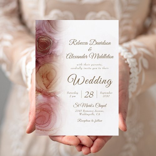 Modern Floral Dark Carmine Wedding Invitation