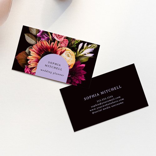 Modern Floral  Dark Colorful and Elegant Business Card