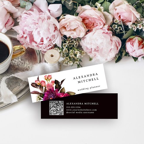 Modern Floral  Dark Colorful and Elegant QR Code Mini Business Card