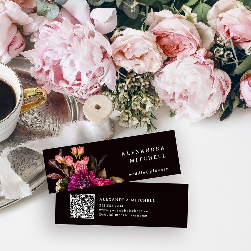 Modern Floral  Dark Colorful and Elegant QR Code Mini Business Card