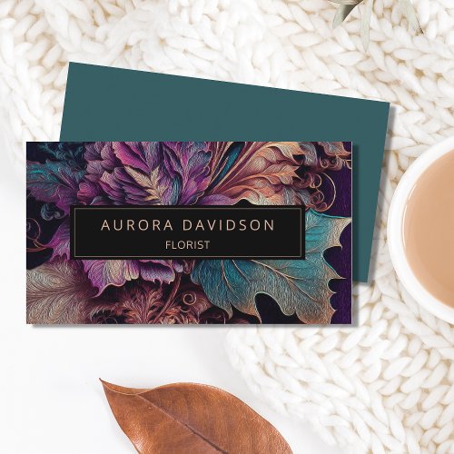 Modern Floral Dark Colorful Leaf Business Card