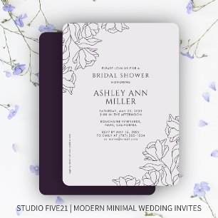 Modern Floral Dark Purple Wedding Bridal Shower Invitation