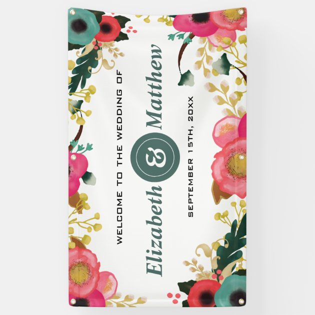 Modern Floral Design Large Custom Wedding Banner