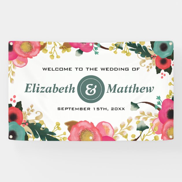 Modern Floral Design Large Custom Wedding Banner