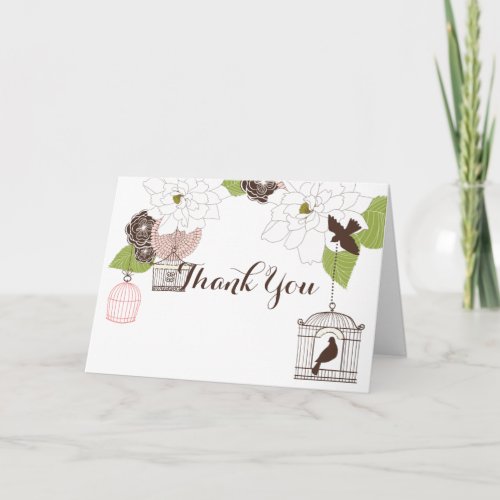 Modern Floral Design Magnolia Name n Love Birds Thank You Card