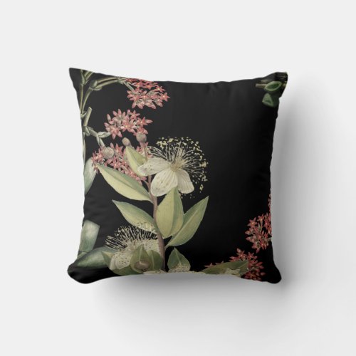 Modern Floral Design on Black  Throw Pillow