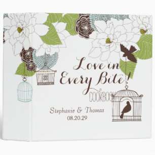 Modern Floral Design w Bird Cages n Love Birds Art 3 Ring Binder