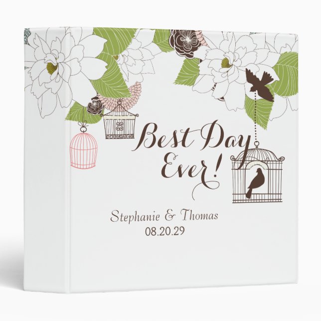Modern Floral Design w Bird Cages n Love Birds Art 3 Ring Binder (Front/Spine)
