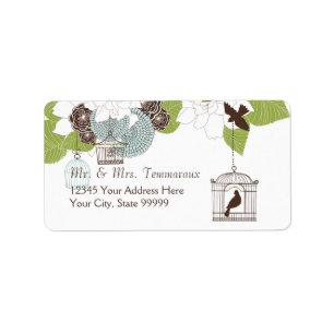 Modern Floral Design w Bird Cages n Love Birds Art Label