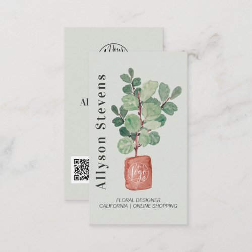 Modern floral designer plant fig logo qr code business card