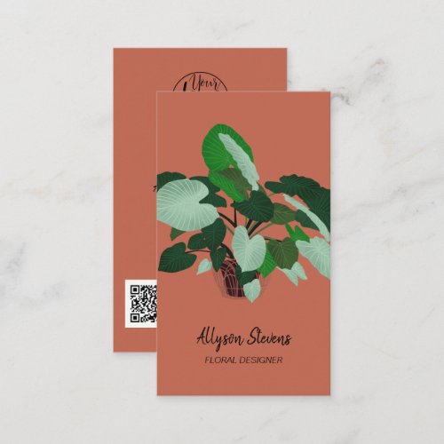 Modern floral designer plant green logo qr code business card