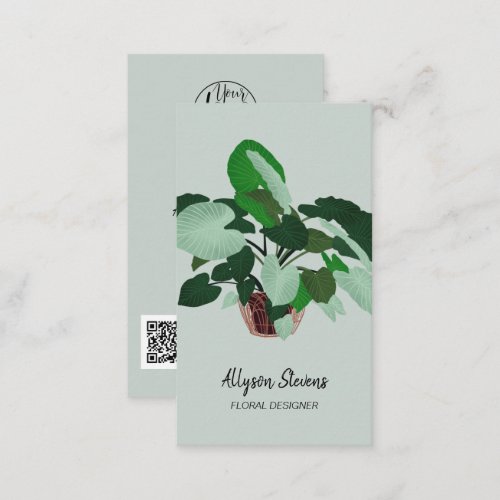 Modern floral designer plant green logo qr code business card