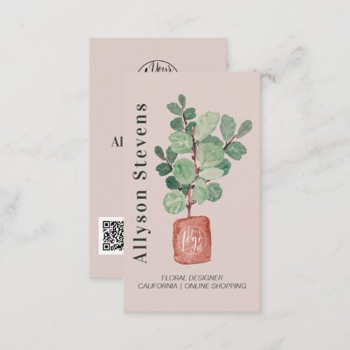 Modern floral designer plant pink logo qr code business card