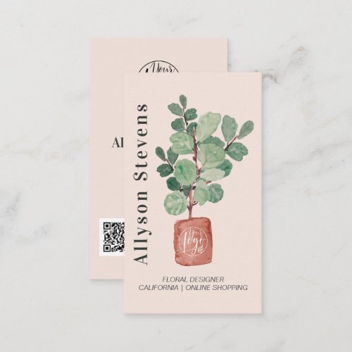 Modern floral designer plant pink logo qr code business card