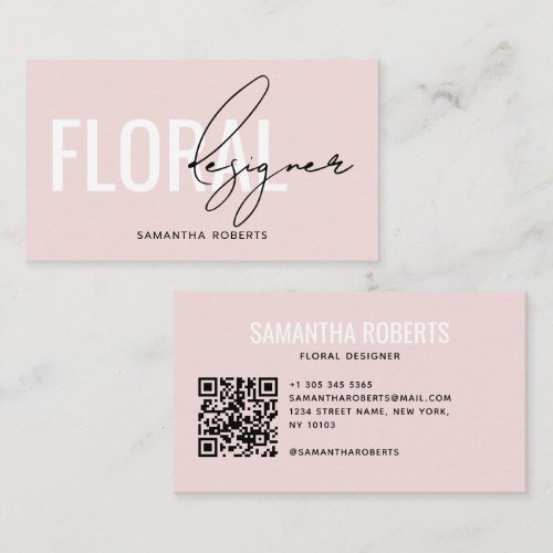 Modern floral designer QR Code blush pink Business Card