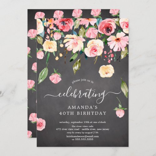 Modern Floral Drop Pink Peonies Birthday Party Invitation