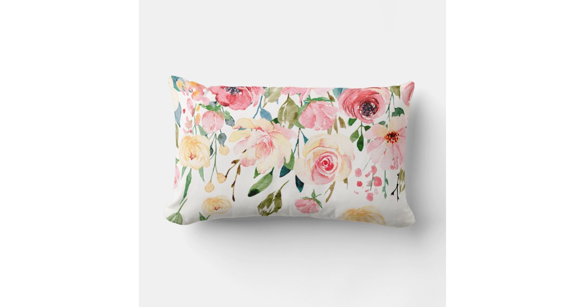 Modern Floral Drop Pink Yellow Peonies Lumbar Pillow | Zazzle