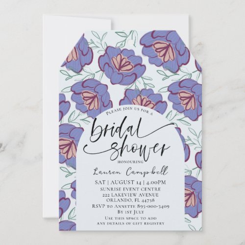 Modern Floral Dusty Blue  Burgundy Bridal Shower Invitation