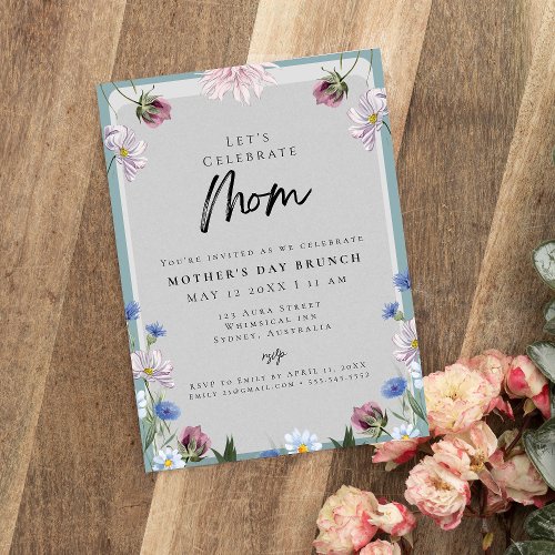 Modern Floral Dusty Blue mothers day BRUNCH  Invitation