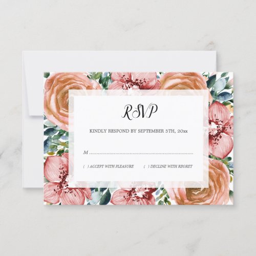 Modern Floral Dusty Orange Roses Orchids Wedding RSVP Card