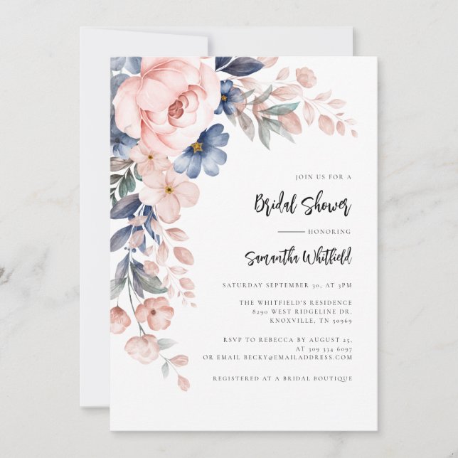 Modern Floral Elegant Bridal Shower Invitation (Front)