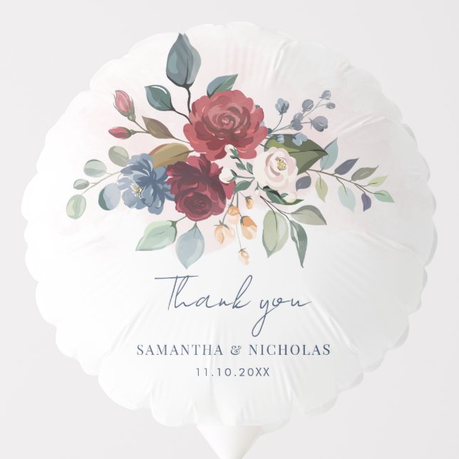 Modern Floral Elegant Burgundy Bloom Wedding Balloon (Front)