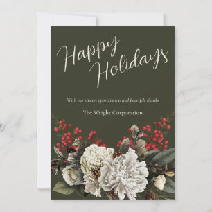 Modern Floral Elegant Company Name Holiday Card