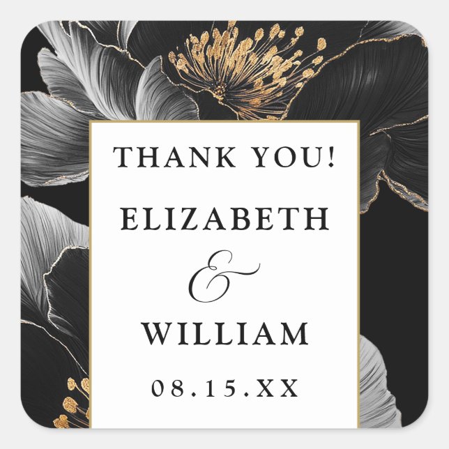 Modern Floral Elegant Thank You Favor Square Sticker (Front)