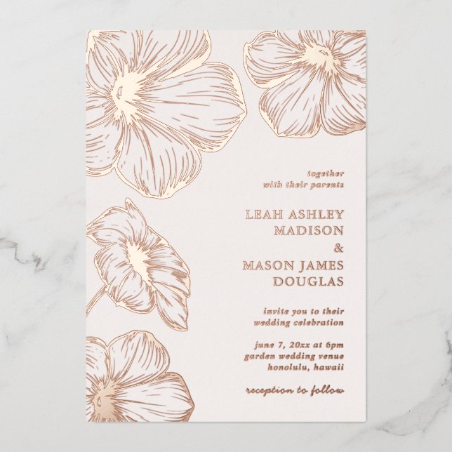 Modern Floral Elegant Wedding Foil Invitation (Front)