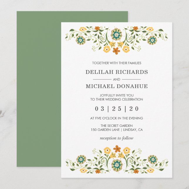 Modern Floral Elegant Wedding Invitation (Front/Back)