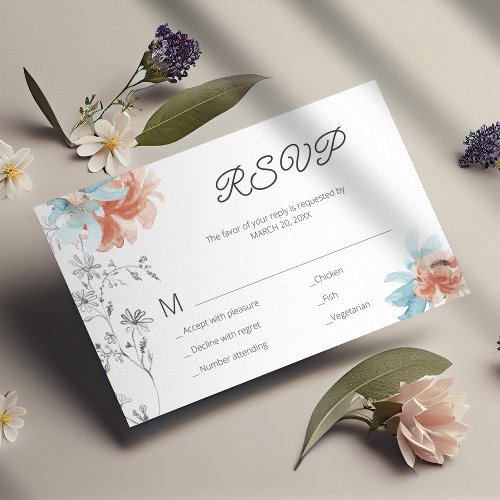 Modern floral elegant wedding mini RSVP card