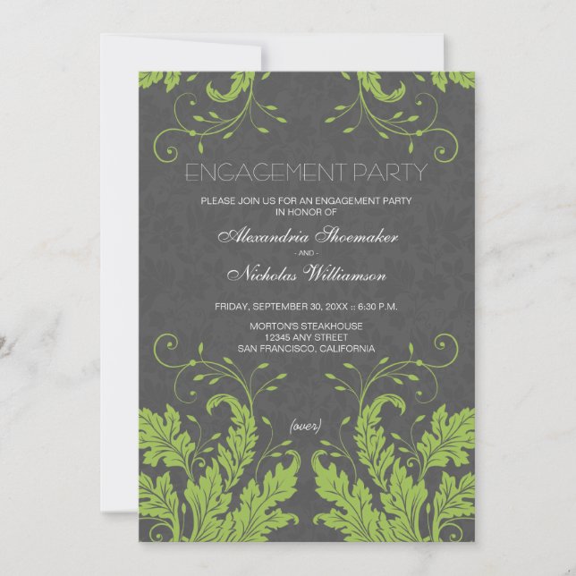 Modern Floral Engagement Party Invite (lime) (Front)