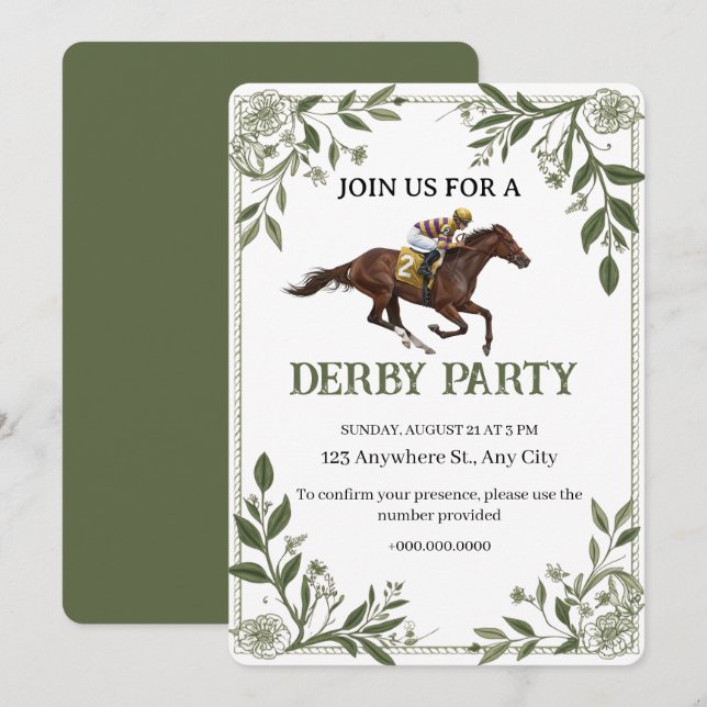 Modern Floral Equestrian Derby Invitation (Front/Back)